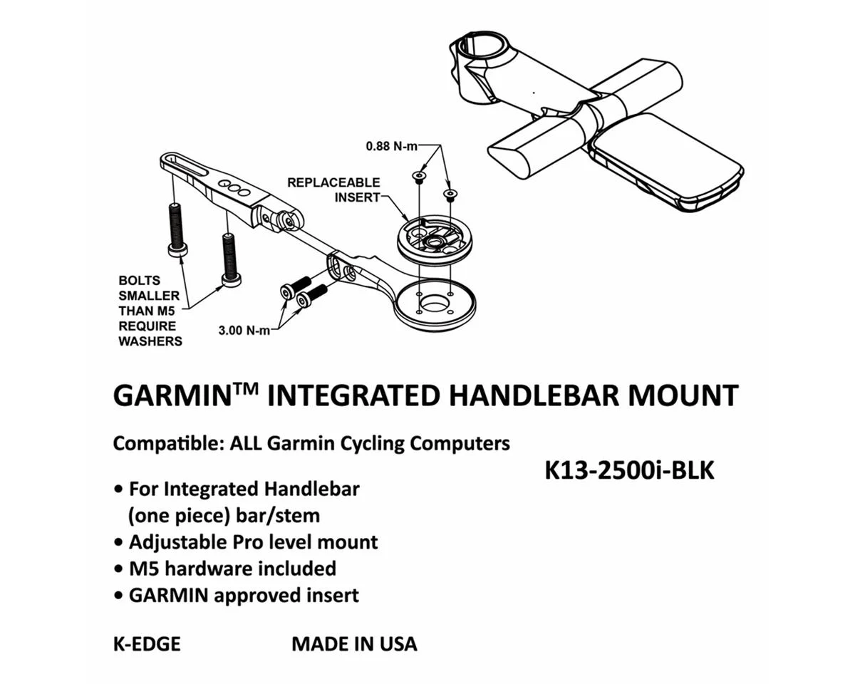 K-Edge Integrated Handlebar System Computer Mount (Black) (Garmin Insert) - view 3